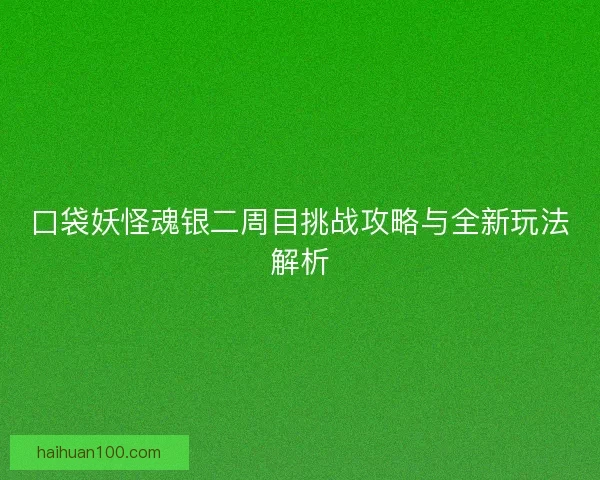 口袋妖怪魂银二周目挑战攻略与全新玩法解析