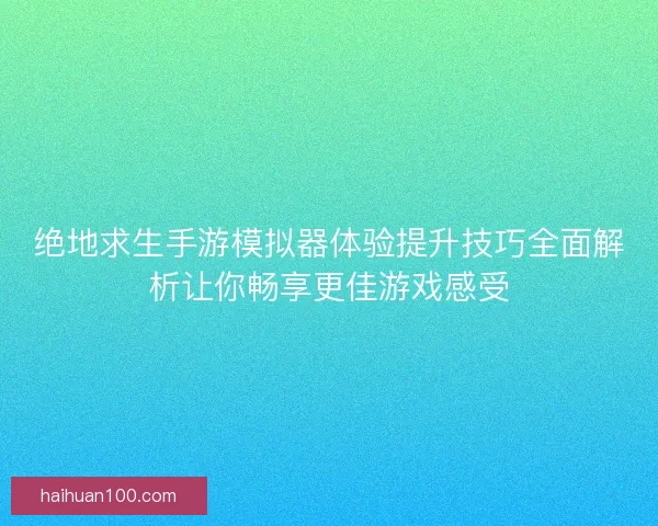 绝地求生手游模拟器体验提升技巧全面解析让你畅享更佳游戏感受
