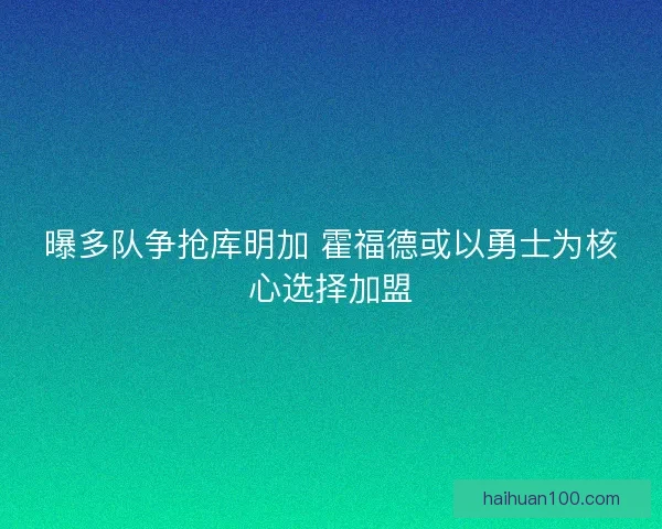 曝多队争抢库明加 霍福德或以勇士为核心选择加盟